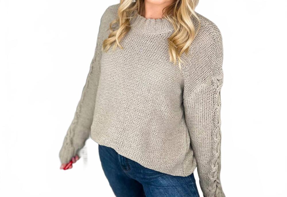 NEW SEW IN LOVE time keeps slipping knit long sleeve sweater in taupe